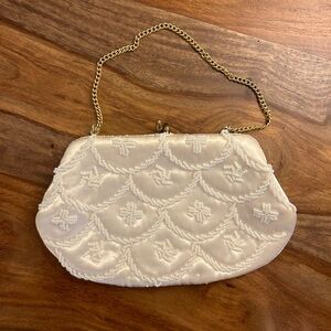 50s White Beaded Satin Small Purse
